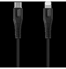 Кабель CANYON MFI-4 Type C Cable To MFI Lightning for Apple, PVC Mouling,Function:with full feature( data transmission and PD charging) Output:5V/2.4A , OD:3.5mm, cable length 1.2m, 0.026kg,Color:Black                                                 