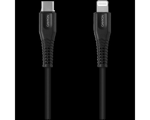 Кабель CANYON MFI-4 Type C Cable To MFI Lightning for Apple, PVC Mouling,Function:with full feature( data transmission and PD charging) Output:5V/2.4A , OD:3.5mm, cable length 1.2m, 0.026kg,Color:Black