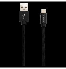 Кабель CANYON MFI-3 Charge & Sync MFI braided cable with metalic shell, USB to lightning, certified by Apple, cable length 1m, OD2.8mm, Black                                                                                                             