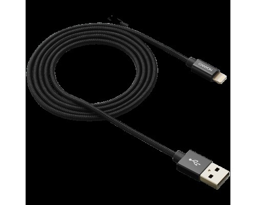 Кабель CANYON MFI-3 Charge & Sync MFI braided cable with metalic shell, USB to lightning, certified by Apple, cable length 1m, OD2.8mm, Black