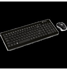 Клавиатура и мышь CANYON 2.4GHz wireless combo-set, keyboard 105 keys, chocolate key caps, RU layout (black); mouse adjustable DPI 800/1200/1600, 3 buttons (black). 393*150*20mm(KB)/26.37*17.6mm(MS), 0.332kg                                           