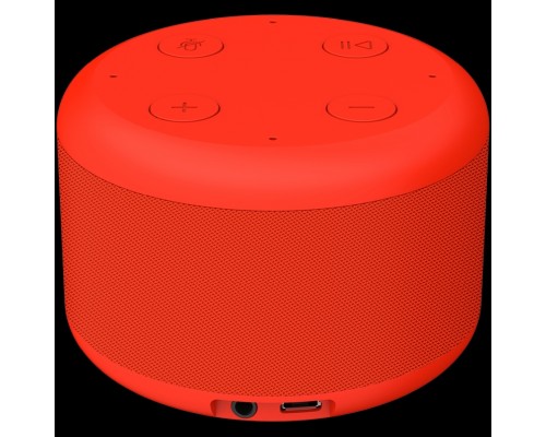 Умная колонка Prestigio Smartvoice, smart speaker with Marusia voice assistant, 1x3W sound power, 4 sensitive microphones, Wi-Fi/Bluetooth modes, AUX port, 3 month of VK Combo included, compact design, red color.