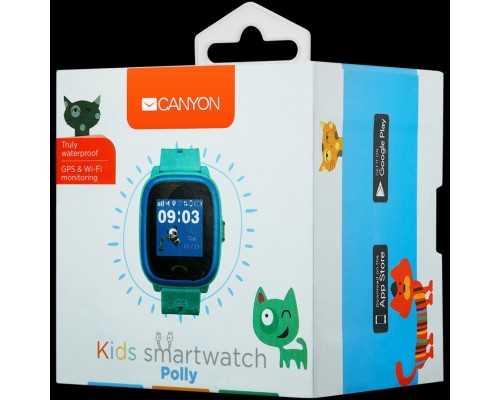 Умные часы CANYON Polly KW-51 Kids smartwatch, 1.22 inch colorful screen, SOS button, single SIM,32+32MB, GSM(850/900/1800/1900MHz), IP68 waterproof, Wifi, GPS, 420mAh, compatibility with iOS and android, Blue, host: 46*40*15MM, strap: 180*20mm, 46g