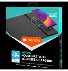 Коврик для мыши с функцией беспроводной зарядки CANYON Mouse Mat with wireless charger, Input 5V/2A,9V2A Output 5W/7.5W/10W, 324*244*6mm, Micro USB cable length 1m, Black, 220g                                                                          