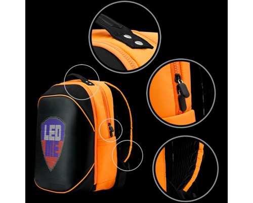 Рюкзак Prestigio LEDme MAX backpack, animated backpack with LED display, Nylon+TPU material, connection via bluetooth, Dimensions 42*31.5*20cm, LED display 64*64 pixels, orange color.