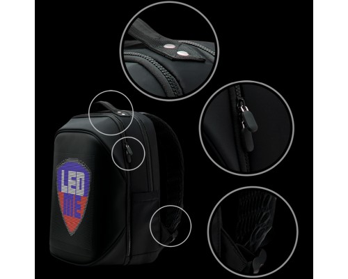 Рюкзак Prestigio LEDme MAX backpack, animated backpack with LED display, Nylon+TPU material, connection via bluetooth, dimensions 42*31.5*20cm, LED display 64*64 pixels, black color.