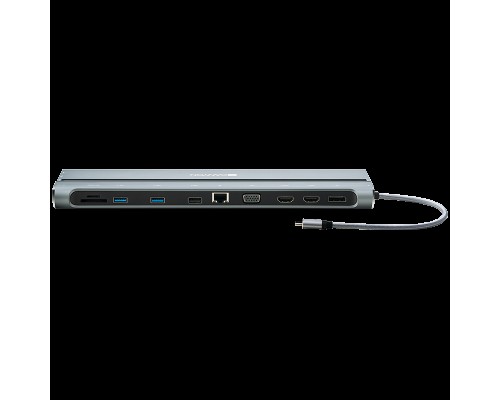 Концентратор Canyon Multiport Docking Station with 14 ports: Type c data+Audio+Type C PD3.0 100W+SD+TF+2*USB3.0+USB2.0+RJ45+2*HDMI+VGA+DP+Lock, Input 100-240V, Output USB-C PD 5-20V/5A, cable length 0.20m, Space grey, 76*22.5*301mm, 0.36kg(Generation