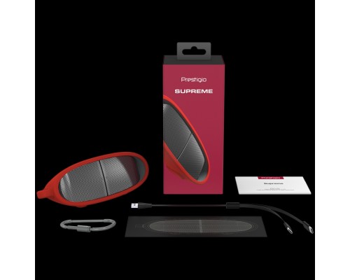 Портативная аккустика Prestigio Supreme, 2-in-1 bluetooth speakers with magnets, TWS, 1000mAH battery, with Type-C port,  Type-C to USB Cable 1.5M, Dimension 69*96*65mm, red color.