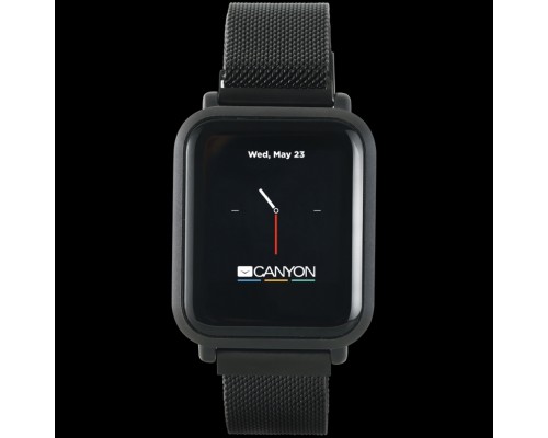 Смарт-часы CANYON Sanchal SW-73 Smart watch, 1.22inch IPS full touch, 6H Glass,2 straps, metal strap and silicon strap, metal case, IP68 waterproof, multisport mode, camera remote, 150mAh, compatibility with iOS and android, Black, host: 42*35*11.4mm