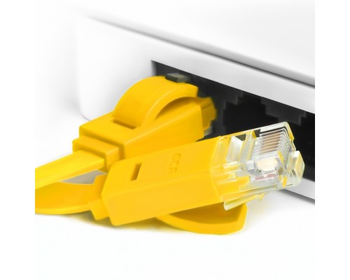 Патчкорд Greenconnect PROF плоский прямой 5.0m, UTP медь кат.6, желтый, позолоченные контакты, 30 AWG, GCR-LNC622-5.0m, ethernet high speed 10 Гбит/с, RJ45, T568B