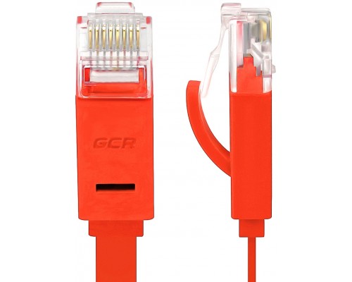 Патчкорд Greenconnect PROF плоский прямой 5.0m, UTP медь кат.6, красный, позолоченные контакты, 30 AWG, GCR-LNC624-5.0m, ethernet high speed 10 Гбит/с, RJ45, T568B