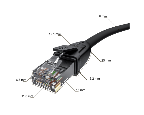 Патчкорд GCR прямой 5.0m UTP кат.6, черный, 24 AWG, ethernet high speed, RJ45, T568B, GCR-52534