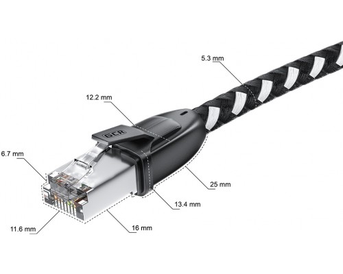 Патчкорд GCR PROF прямой 5.0m, UTP медь кат.6, STRONG черно-белый нейлон, ethernet high speed 10 Гбит/с, T568B, GCR-52779