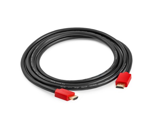 Кабель Greenconnect 1.0m HDMI версия 2.0, HDR 4:2:2, Ultra HD, 4K 60 fps 60Hz/5K*30Hz, 3D, AUDIO, 18.0 Гбит/с, 28/28 AWG, OD7.3mm, тройной экран, черный, красные коннекторы, GCR-HM451-1.0m