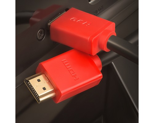 Кабель Greenconnect 1.0m HDMI версия 2.0, HDR 4:2:2, Ultra HD, 4K 60 fps 60Hz/5K*30Hz, 3D, AUDIO, 18.0 Гбит/с, 28/28 AWG, OD7.3mm, тройной экран, черный, красные коннекторы, GCR-HM451-1.0m