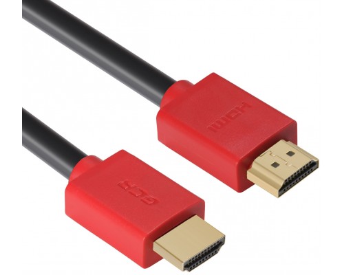 Кабель Greenconnect 1.0m HDMI версия 2.0, HDR 4:2:2, Ultra HD, 4K 60 fps 60Hz/5K*30Hz, 3D, AUDIO, 18.0 Гбит/с, 28/28 AWG, OD7.3mm, тройной экран, черный, красные коннекторы, GCR-HM451-1.0m