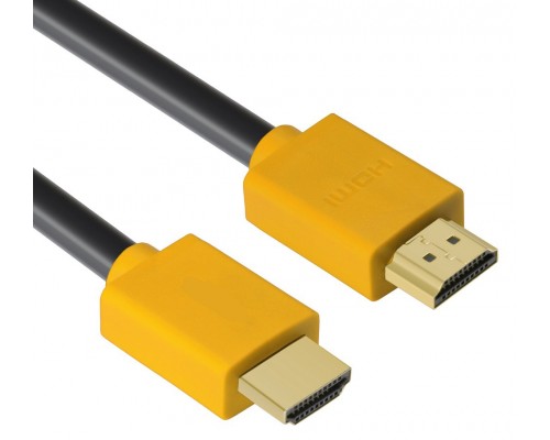 Кабель Greenconnect 1.0m HDMI версия 2.0, HDR 4:2:2, Ultra HD, 4K 60 fps 60Hz/5K*30Hz, 3D, AUDIO, 18.0 Гбит/с, 28/28 AWG, OD7.3mm, тройной экран, черный, желтые коннекторы, GCR-HM441-1.0m