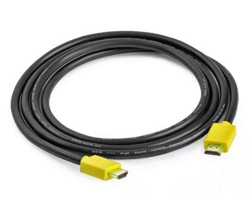 Кабель Greenconnect 1.0m HDMI версия 2.0, HDR 4:2:2, Ultra HD, 4K 60 fps 60Hz/5K*30Hz, 3D, AUDIO, 18.0 Гбит/с, 28/28 AWG, OD7.3mm, тройной экран, черный, желтые коннекторы, GCR-HM441-1.0m