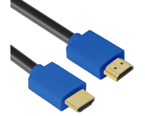 Кабель Greenconnect 0.5m HDMI версия 2.0, HDR 4:2:2, Ultra HD, 4K 60 fps 60Hz/5K*30Hz, 3D, AUDIO, 18.0 Гбит/с, 28/28 AWG, OD7.3mm, тройной экран, черный, синие коннекторы, GCR-HM431-0.5m