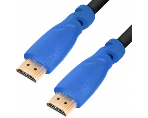 Кабель Greenconnect 0.3m HDMI версия 2.0, HDR 4:2:2, Ultra HD, 4K 60 fps 60Hz/5K*30Hz, 3D, AUDIO, 18.0 Гбит/с, 28/28 AWG, OD7.3mm, тройной экран, черный, синие коннекторы, GCR-HM331-0.3m