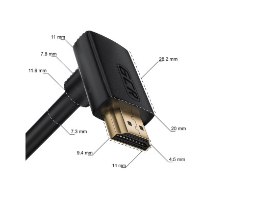 Кабель GCR 2.0m HDMI 2.0, M правый угол/M верхний угол, черный нейлон, HDR 4:2:2, Ultra HD, 4K 60 fps 60Hz/5K*30Hz, 3D, AUDIO, 18.0 Гбит/с, 28/28 AWG, GCR-53289