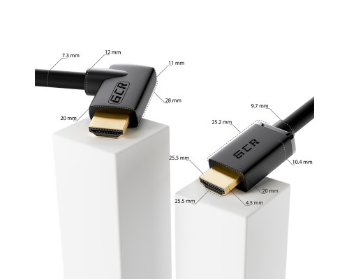 Кабель GCR 0.5m HDMI 2.0, M/M правый угол, черный нейлон, HDR 4:2:2, Ultra HD, 4K 60 fps 60Hz/5K*30Hz, 3D, AUDIO, 18.0 Гбит/с, 28/28 AWG, GCR-53295