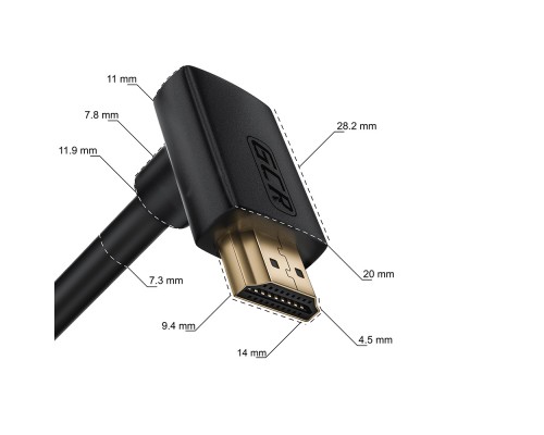 Кабель GCR 0.5m HDMI 2.0, M верхний угол/M верхний угол, черный нейлон, HDR 4:2:2, Ultra HD, 4K 60 fps 60Hz/5K*30Hz, 3D, AUDIO, 18.0 Гбит/с, 28/28 AWG, GCR-53273