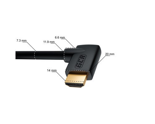 Кабель GCR 0.5m HDMI 2.0, M правый угол/M верхний угол, черный нейлон, HDR 4:2:2, Ultra HD, 4K 60 fps 60Hz/5K*30Hz, 3D, AUDIO, 18.0 Гбит/с, 28/28 AWG, GCR-53287