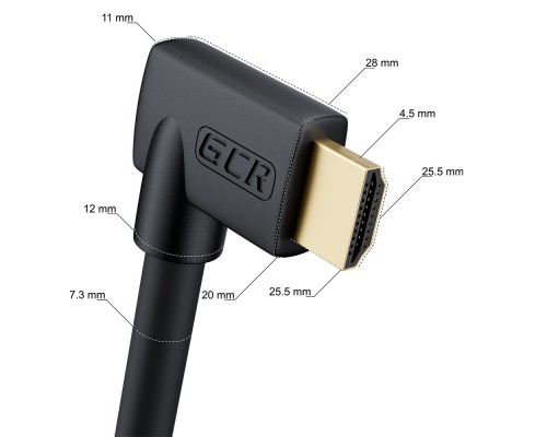 Кабель GCR 0.5m HDMI 2.0, M правый угол/M правый угол, черный нейлон, HDR 4:2:2, Ultra HD, 4K 60 fps 60Hz/5K*30Hz, 3D, AUDIO, 18.0 Гбит/с, 28/28 AWG, GCR-53277