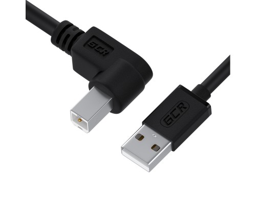 Кабель GCR 1.5m USB 2.0, AM/BM угловой, черный, 28/28 AWG, экран, армированный, GCR-52916