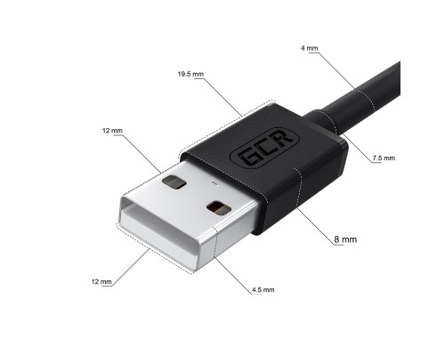 Кабель GCR 1.5m USB 2.0, AM/BM угловой, черный, 28/28 AWG, экран, армированный, GCR-52916