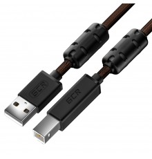 Кабель GCR PROF 5.0m USB 2.0, AM/BM, черно-прозрачный, ферритовые кольца, 28/24 AWG, экран, армированный, морозостойкий, GCR-52419                                                                                                                        