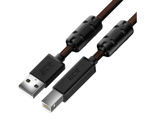 Кабель GCR PROF 5.0m USB 2.0, AM/BM, черно-прозрачный, ферритовые кольца, 28/24 AWG, экран, армированный, морозостойкий, GCR-52419