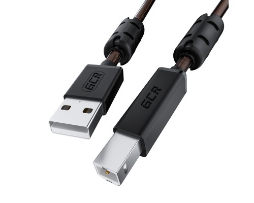 Кабель GCR PROF 5.0m USB 2.0, AM/BM, черно-прозрачный, ферритовые кольца, 28/24 AWG, экран, армированный, морозостойкий, GCR-52419