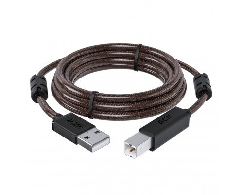 Кабель GCR PROF 5.0m USB 2.0, AM/BM, черно-прозрачный, ферритовые кольца, 28/24 AWG, экран, армированный, морозостойкий, GCR-52419