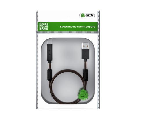 Кабель GCR PROF 5.0m USB 2.0, AM/BM, черно-прозрачный, ферритовые кольца, 28/24 AWG, экран, армированный, морозостойкий, GCR-52419