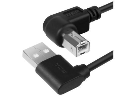 Кабель Greenconnect 1.5m USB 2.0, AM угловой/BM угловой, черный, 28/28 AWG, экран, армированный, морозостойкий, GCR-51172