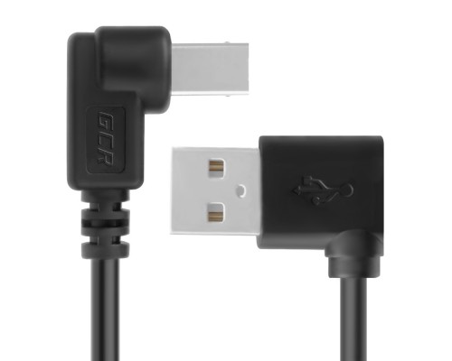 Кабель Greenconnect 1.5m USB 2.0, AM угловой/BM угловой, черный, 28/28 AWG, экран, армированный, морозостойкий, GCR-51172