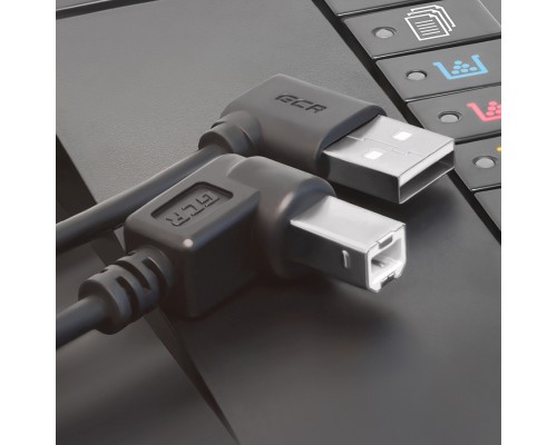 Кабель Greenconnect 1.5m USB 2.0, AM угловой/BM угловой, черный, 28/28 AWG, экран, армированный, морозостойкий, GCR-51172