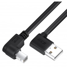 Кабель GCR 1.0m USB 2.0, AM угловой левый/BM угловой левый, черный, 28/28 AWG, экран, армированный, морозостойкий, GCR-52515                                                                                                                              