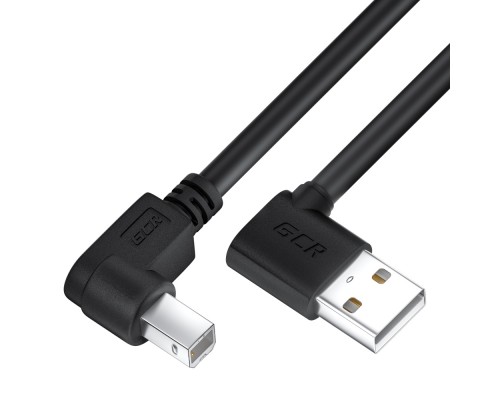 Кабель GCR 1.0m USB 2.0, AM угловой левый/BM угловой левый, черный, 28/28 AWG, экран, армированный, морозостойкий, GCR-52515