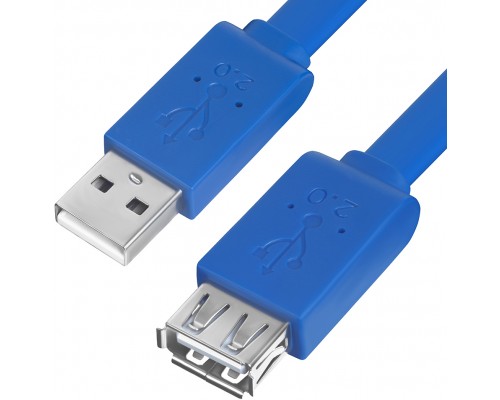 Удлинитель Greenconnect PROF 1.5m USB 2.0, AM/AF, плоский синий, морозостойкий, GCR-UEC2M2-BD-1.5m