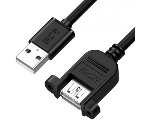 Удлинитель GCR 1.0m USB 2.0, AM/AF крепление под винт, черный, 30/30 AWG, GCR-52446