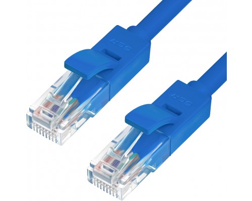 Патчкорд Greenconnect  прямой, малодымный LSZH 5.0m UTP кат.5e, синий, 24 AWG, литой, ethernet high speed 1 Гбит/с, RJ45, T568B, GCR-50682