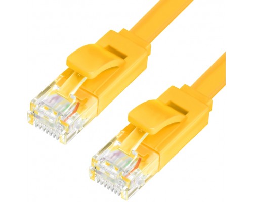 Патчкорд Greenconnect  PROF плоский прямой 2.0m, UTP медь кат.6, желтый, 30 AWG, GCR-LNC622-2.0m, ethernet high speed 10 Гбит/с, RJ45, T568B