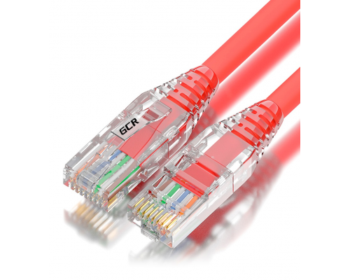 Патчкорд GCR  сборный 3.0m LSZH UTP кат.5e, красный, коннектор прозрачный+ABS колпачок, 24 AWG, ethernet high speed 1 Гбит/с, RJ45, T568B, GCR-52673