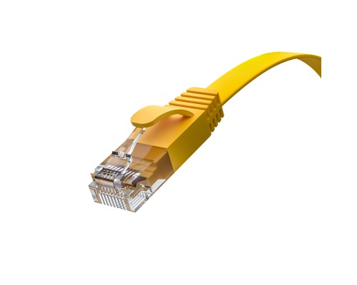 Патчкорд GCR  PROF плоский прямой 2.0m, UTP медь кат.6, желтый, 30 AWG, ethernet high speed 10 Гбит/с, RJ45, T568B, GCR-52827