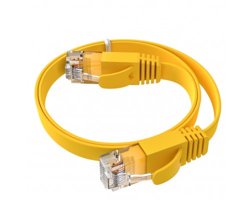 Патчкорд GCR  PROF плоский прямой 2.0m, UTP медь кат.6, желтый, 30 AWG, ethernet high speed 10 Гбит/с, RJ45, T568B, GCR-52827