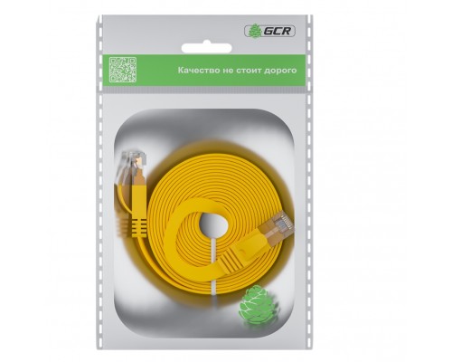 Патчкорд GCR  PROF плоский прямой 2.0m, UTP медь кат.6, желтый, 30 AWG, ethernet high speed 10 Гбит/с, RJ45, T568B, GCR-52827