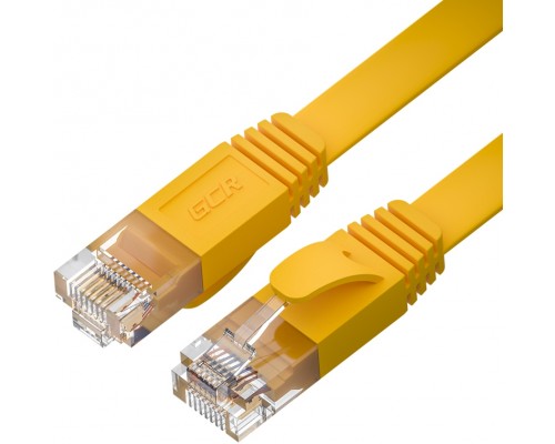 Патчкорд GCR  PROF плоский прямой 2.0m, UTP медь кат.6, желтый, 30 AWG, ethernet high speed 10 Гбит/с, RJ45, T568B, GCR-52827